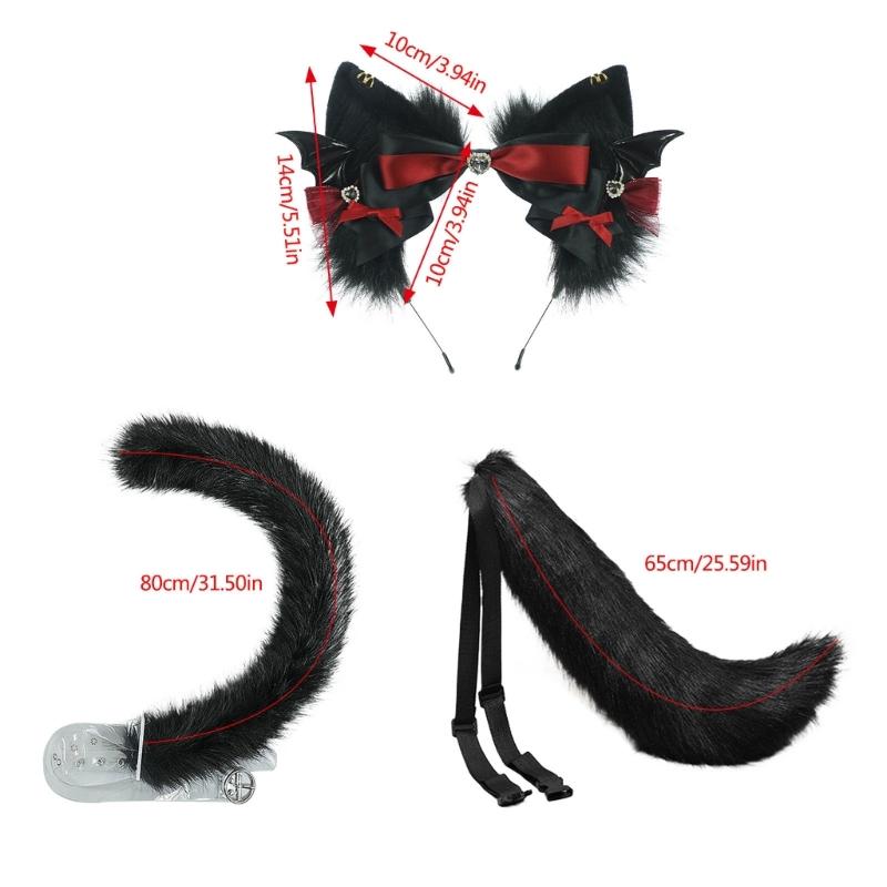 Cats Tail Lovely Cats Ears Hairband Plush Wolf Tail Halloween Party Costume Accessories for Adult Woman Man