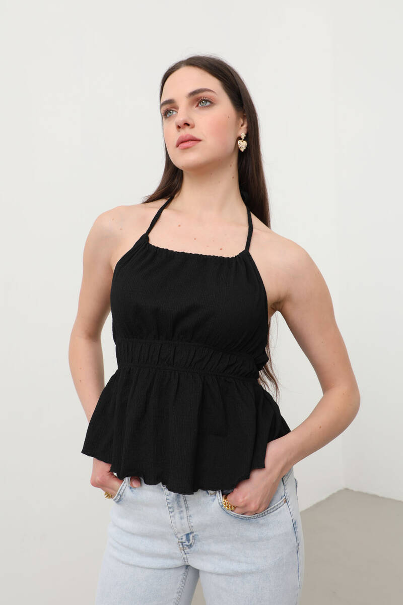 

Блузка С Плиссированной Талией и Низкой Спиной Черная L чёрный