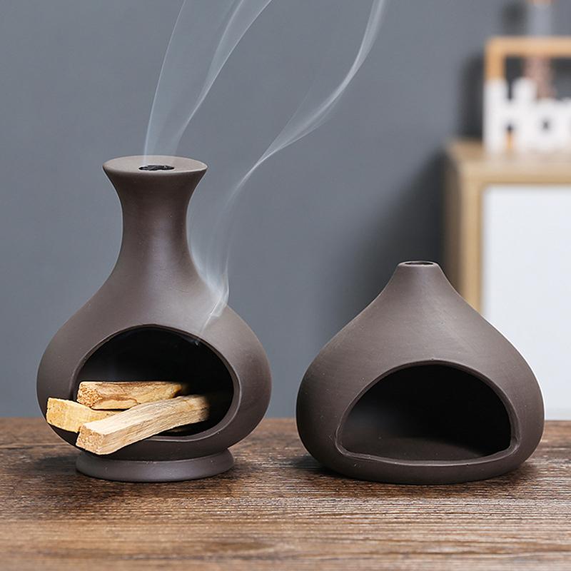 Ručně vyrobený držák na Palo Santo s podnosem z fialové hlíny pro šalvěj a kadidlo Dekorace do domácnosti Dárek Ideální pro jógu (Bez kadidla)