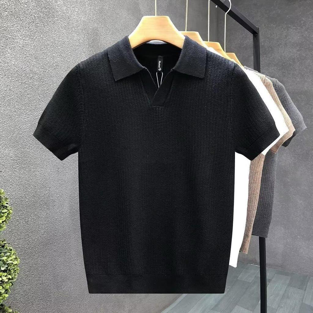 Men's High-Quality Solid Color Polo Shirt: Short Sleeve, Breathable, Casual Lapel Top for Spring, Summer, and Autumn.