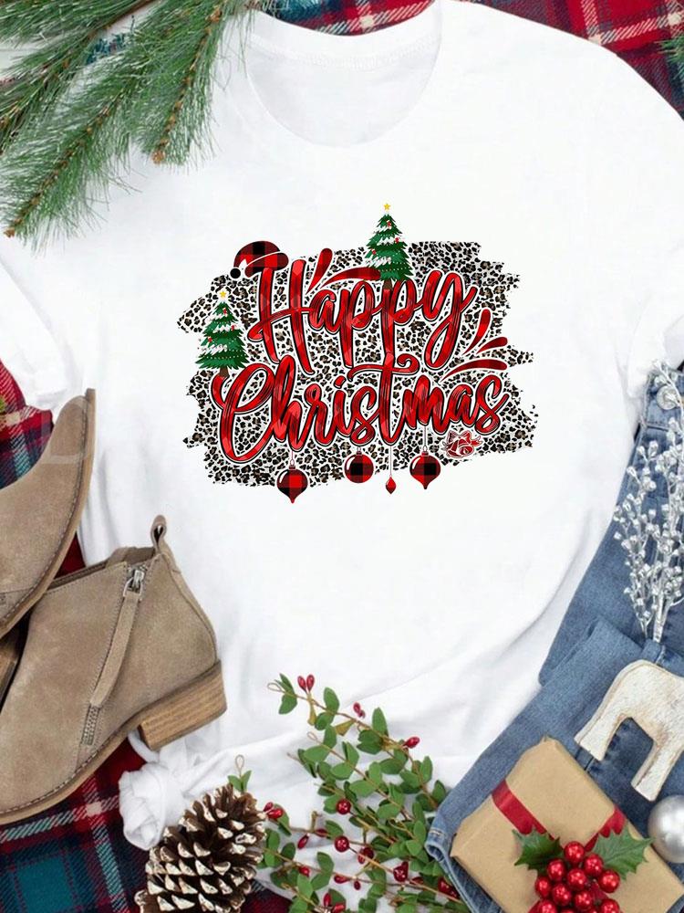 (Asian Size) sweet letter cute New Year festival Women Print Holiday Tee Top  Merry Christmas Casual Lady Short Sleeve Fashion Graphic T-shirts