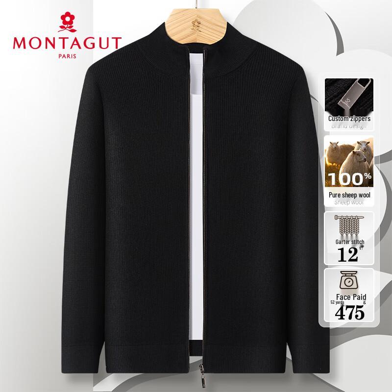 

MONTAGUT Men s Pure Wool Semi-High Collar Cardigan Sweater L