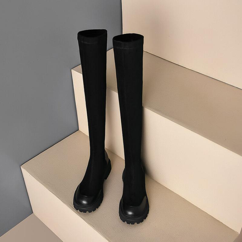 

Новые замшевые ботфорты на среднем каблуке женские на толстой подошве нескользящие на квадратном каблуке большого размера женские сапоги осень и зима европейские и американские резиновые 39