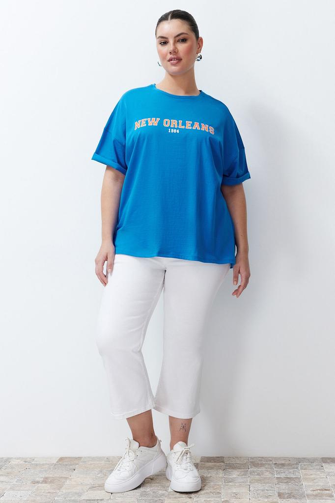 Damski Styl Plus Size Szary Melanżowy Drukowany Oversize Dzianinowy T-shirt