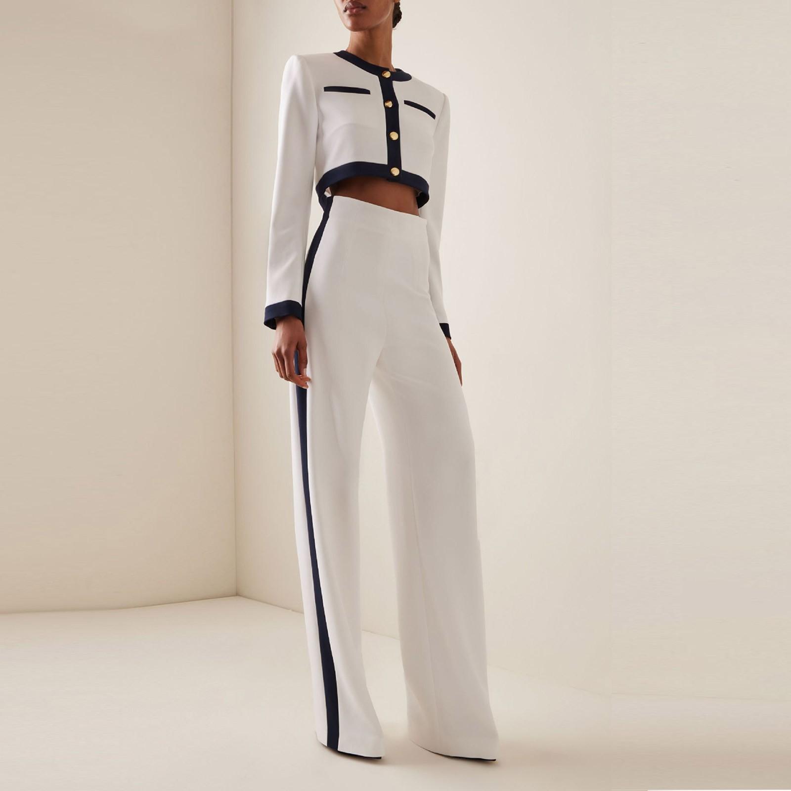 

Женская мода, повседневный комплект с круглым вырезом, однобортный топ и брюки с длинными рукавами XL белый