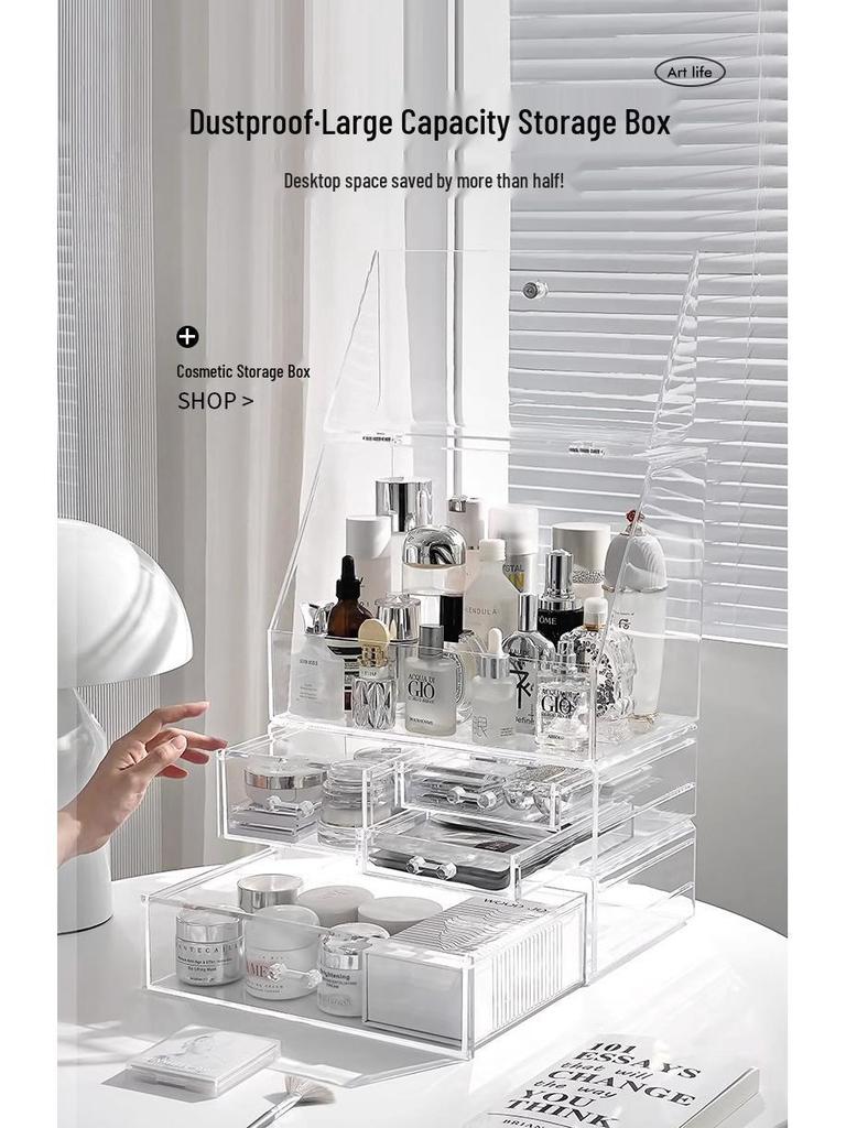 High-End Acrylic Cosmetic and Skincare Organizer - Dustproof, Large Capacity Desktop Storage Box