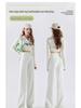 Women's High Waist Mint Green Tencel Jeans - Slim Fit, Raw Edge, Straight Wide Leg, Summer 2025 Collection