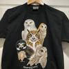 Vintage HawkQuest Owls Graphic T-Shirt Mens M Black Heavyweight Cotton Tee Unisex T-Shirt
