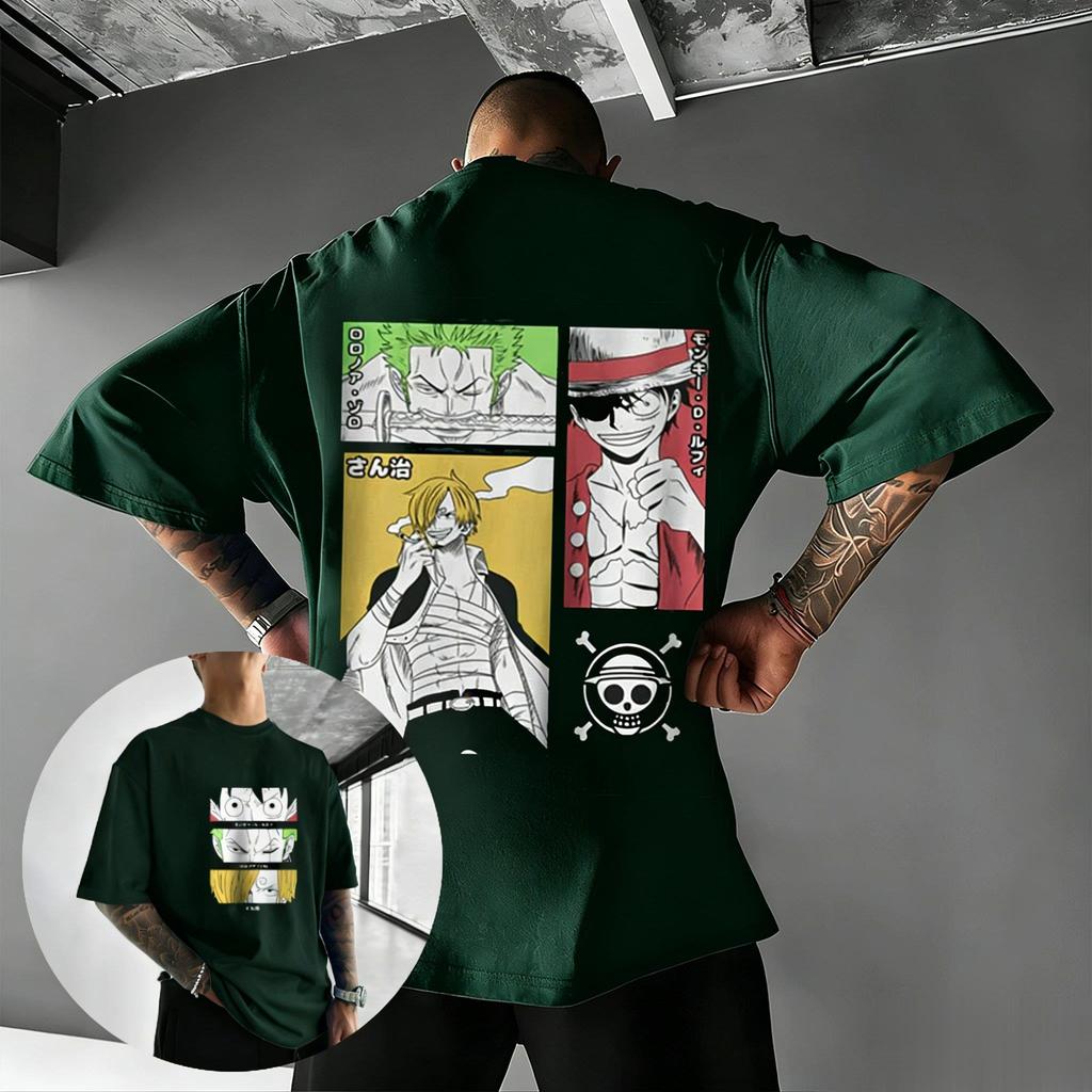 T-shirt Anime One Piece Luffy Zoro Sanji da Uomo 2026 Estate Cotone Manica Corta Maglietta Grafica Cartoni Animati Giapponesi Streetwear