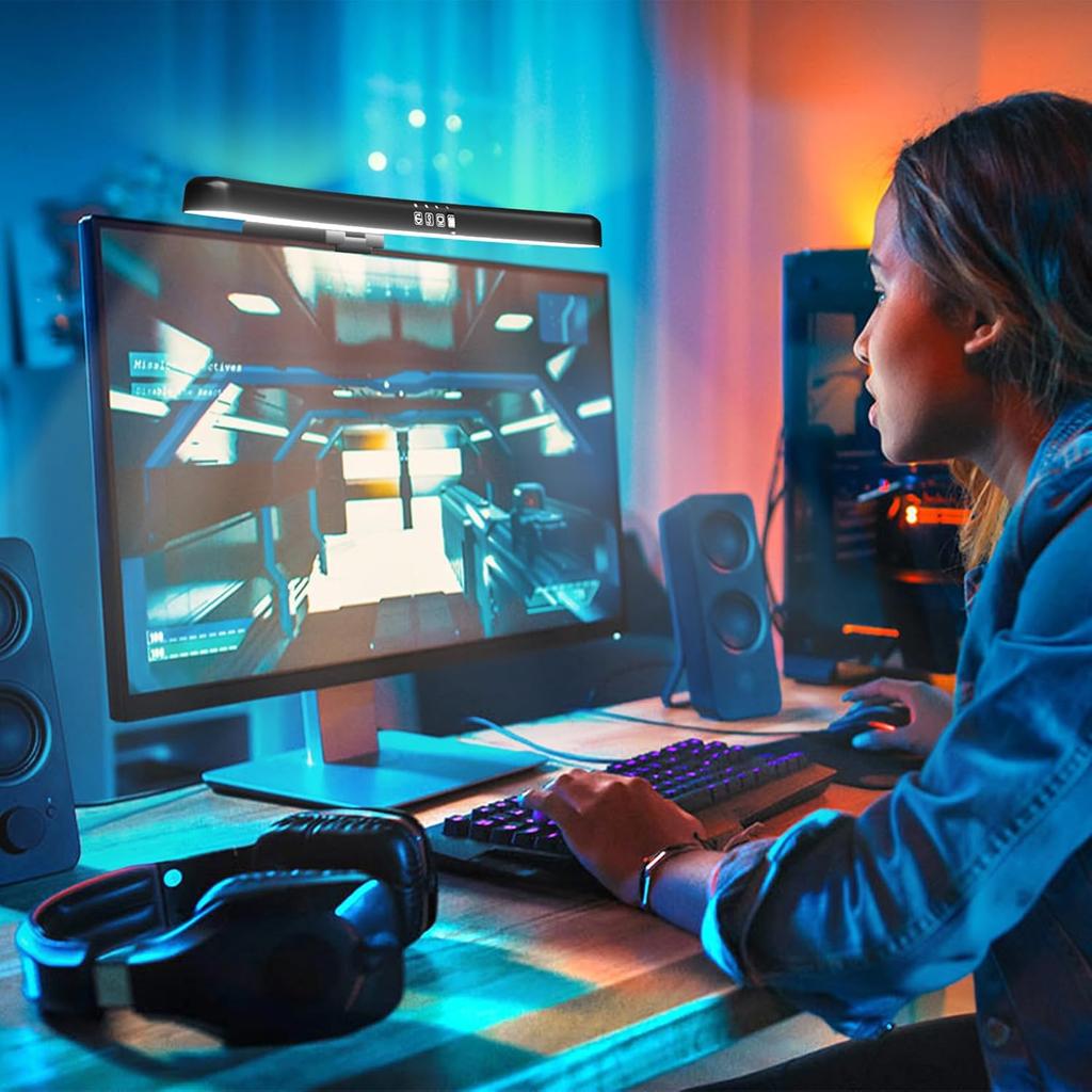 Monitor Light Bar Curved, RGB Backlight, Computer Screen Lamp Dual Light Source with Touch Control Home Office Gaming Desk Lamp