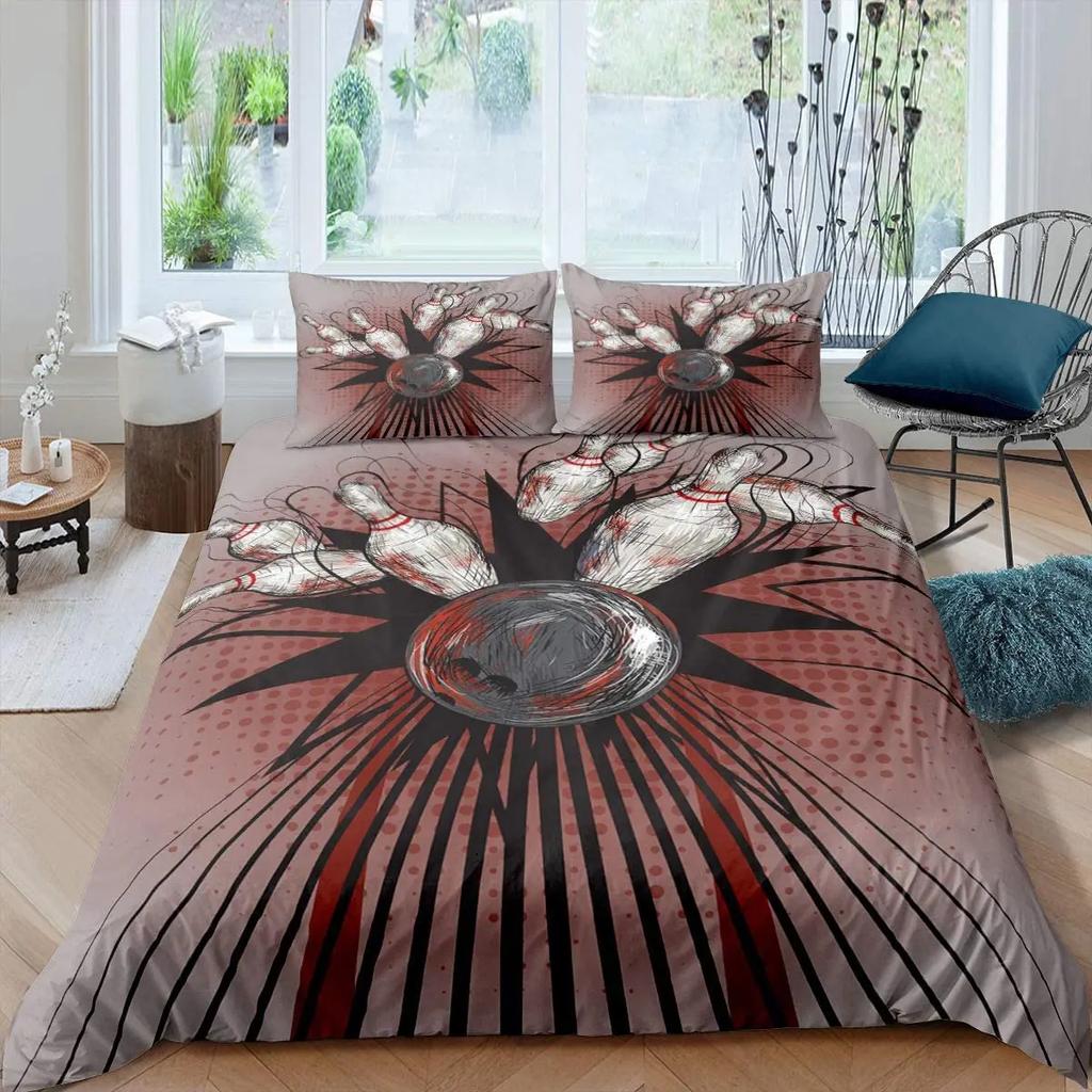Men Bowling King Queen Duvet Cover Sports Competition Bedding Set Ball Games Starry Sky Comforter Cover Polyester Quilt Cover