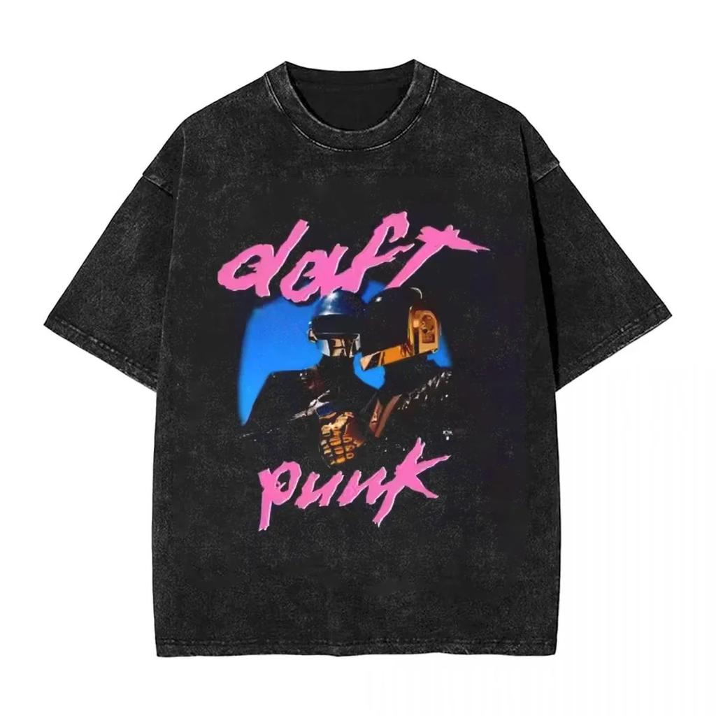 New Arrival Mens Clothes Tee Shirt Homme Graphic T-Shirts Y2k Men Tshirt for Men Ropa Hombre Daft Punk Vintage Washed