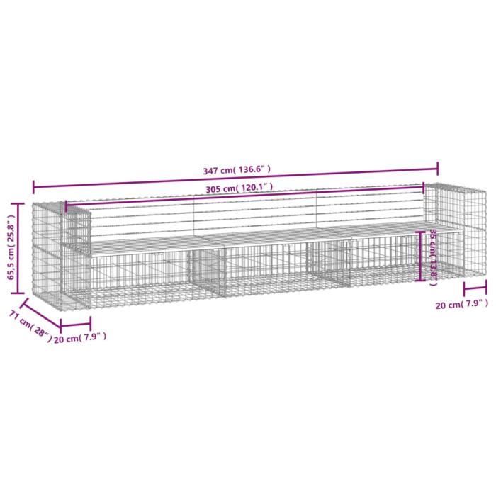 VidaXL Garden Bench Design Gabion 347x71x65.5 Cm Solid Douglas Wood 3196255
