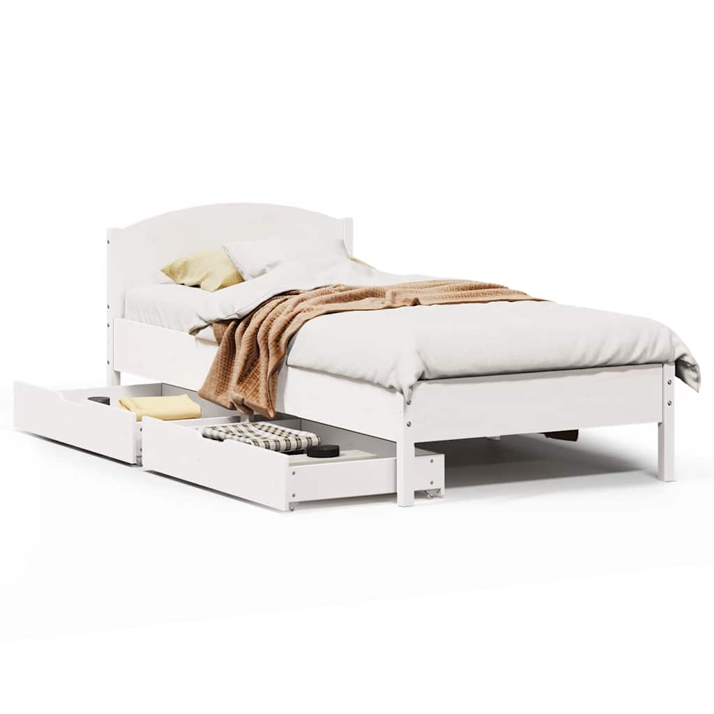 Solid Wood Bed without Mattress White 75x190 cm Pine Wood