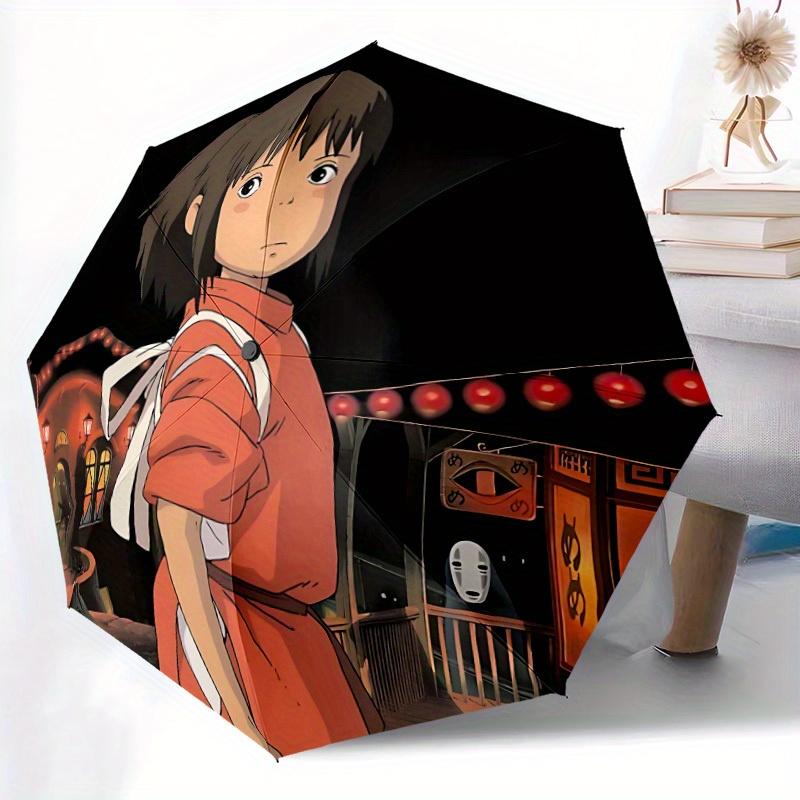 1pc Spirited Away, Chihiro Auto Folding Umbrella, Portable Collapsible Design, 8-Rib Iron Frame, , All-Season Casual Outdoor Accessory for Christmas B