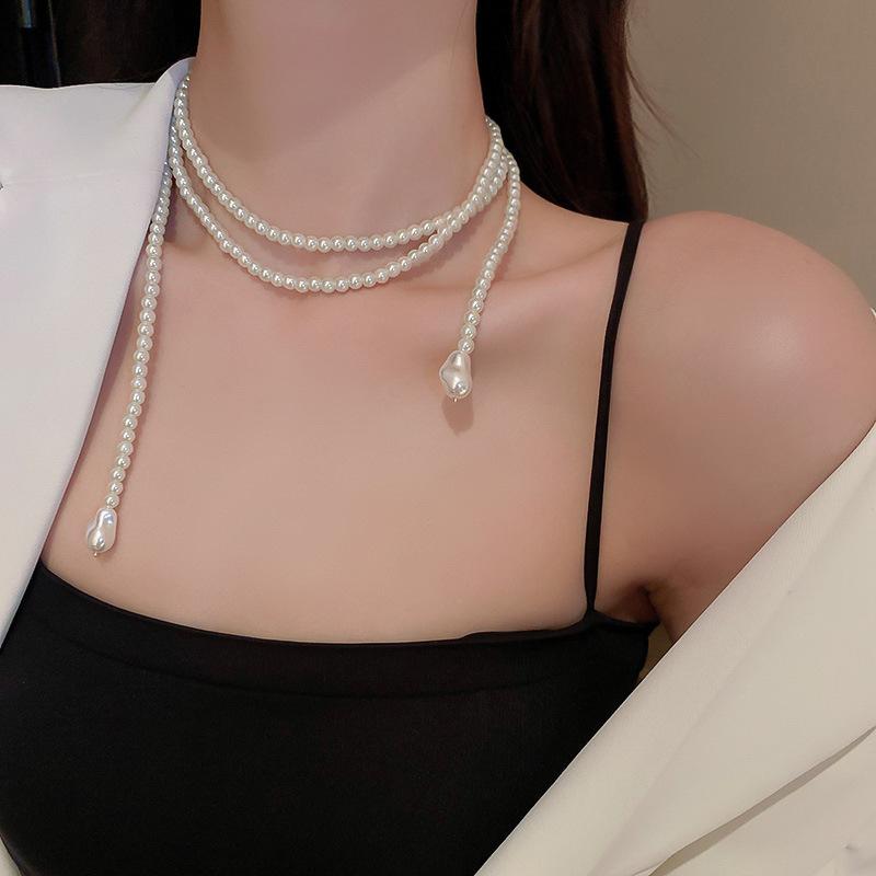 Irregular Long Pearl Necklace French Light Luxury Temperament Sweater Chain Niche Simple High Sense Necklace Women