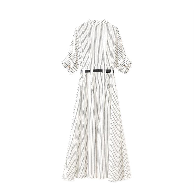 Women's Summer Striped Shirt Dress - High-End, Single-Breasted with Waist-Defining Fit