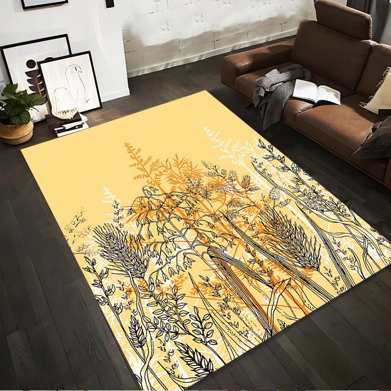 Yellow Botanical Pattern Carpet with Abstract Leaf and Plant Design Suitable for use as an anti-slip for living room bedroom sofas 40x60cm( 15x23in )
