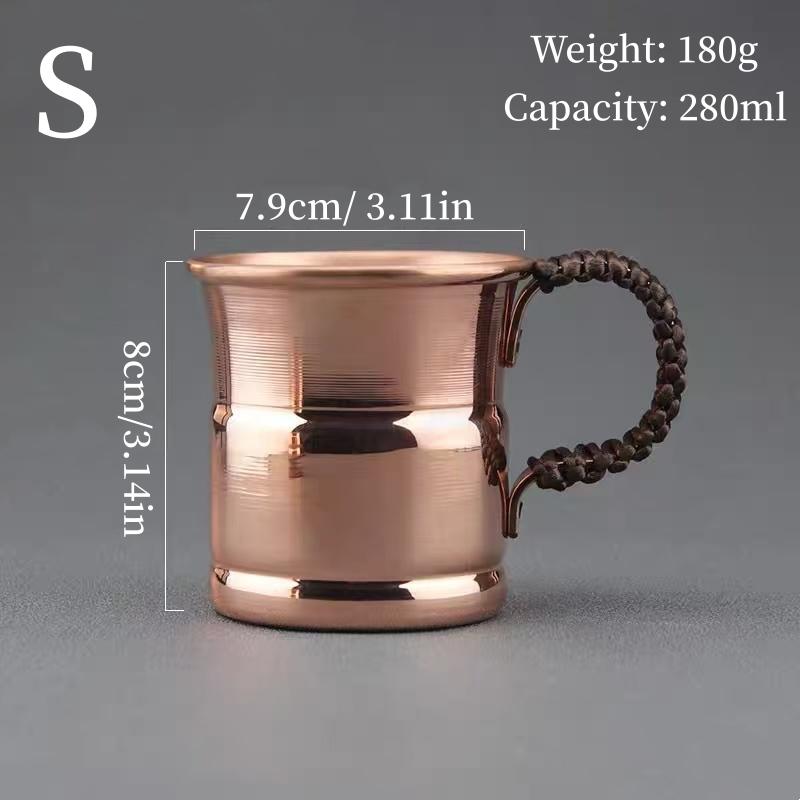 Handcrafted Vintage Copper Breakfast Tea Cup,Thickened Moscow Water Mule 350 Ml Juice Coffee Mug,Woven Handle Tea Cup Tableware