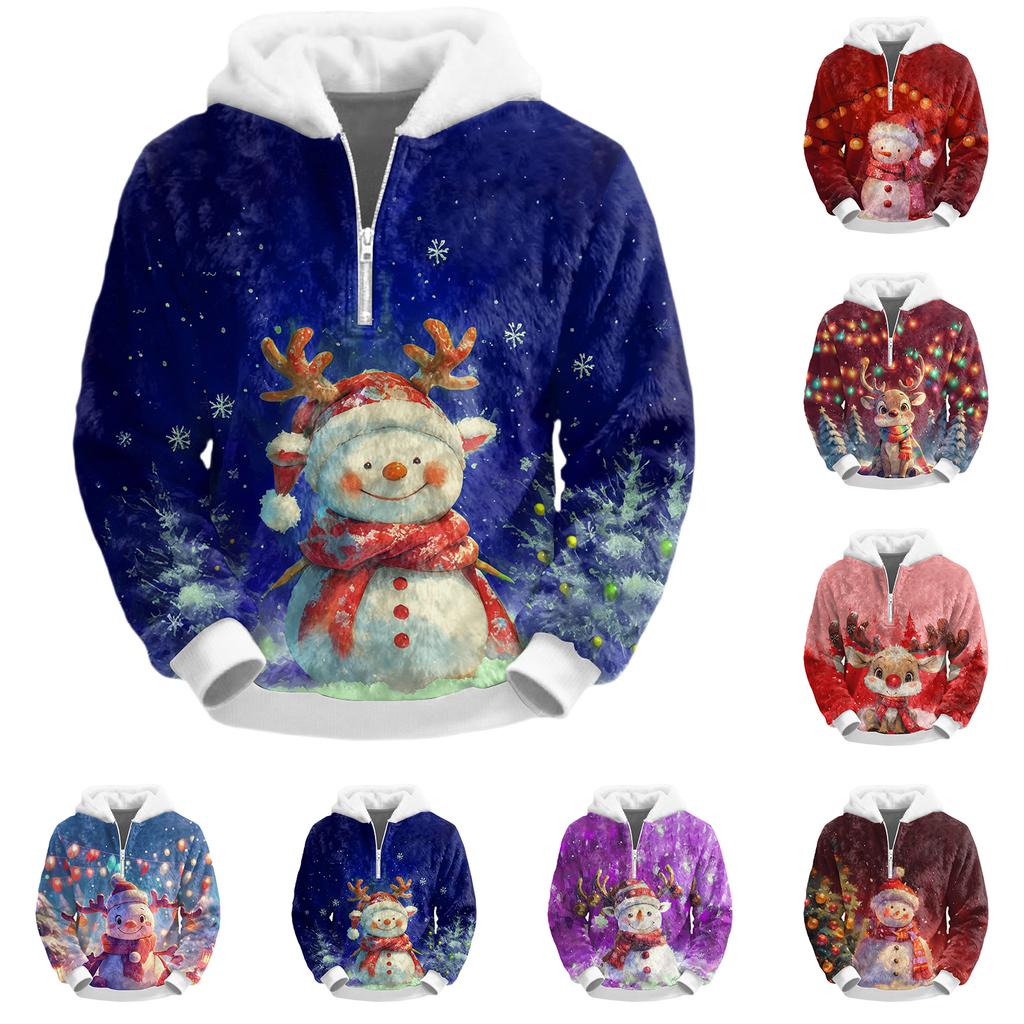 Pánská plyšová mikina s kapucí a polovičním zipem