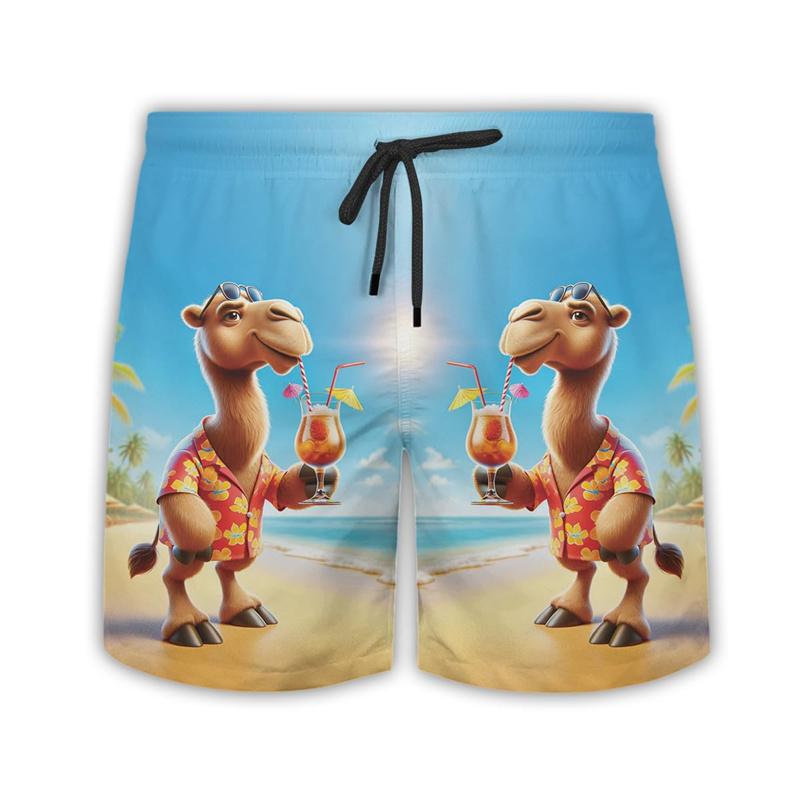 Funny Camel Pattern Hawaiian Beach Shorts Men Cool Cute 3d Printing Animal Swimming Trunks Oversized Summer Street Short Pants