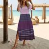 Women Fashion Round Neck Gradient Leaf Leaves Printed Short Sleeve Side Slit Dress Casual Vacation Dress Long Loose Dress