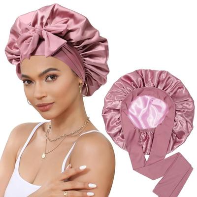 Doppellagige Satin-Haube zum Schlafen Hauben für Frauen Rund Haarpflege Damen Kopfbedeckung Nachtmütze Wendbare Kopfbedeckung