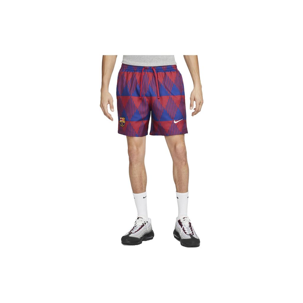 Nike FC Barcelona Flow Logo Embroidered Pattern Lace-Up Loose Straight-Leg Sports Shorts Men Shorts Noble-Red FB2242-620