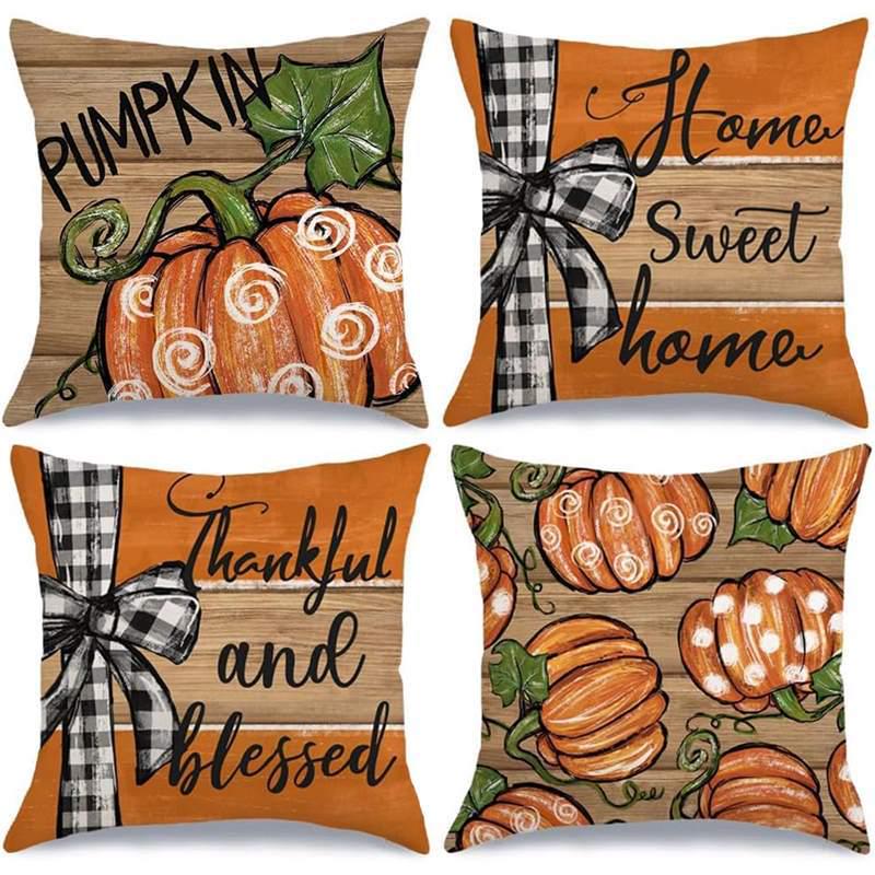 Autumn Thanksgiving Pumpkin Pillow Cover for Sofa, Bedroom, or Living Room Decor.
