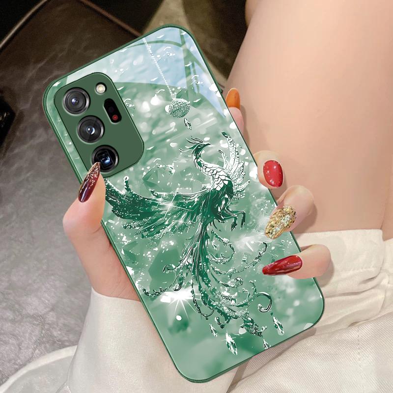Broken Diamond Phoenix For Samsung Galaxy Note 8 9 10 PRO 20 Ultra A01 02 03 Core 04E 4G 12 13 5G Tempering Glass Phone Case