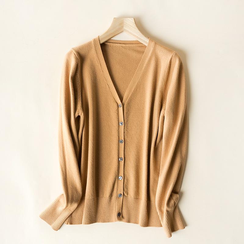 Spring & Autumn Women's V-Neck Knit Cardigan - Long Sleeve Short Sweater Jacket