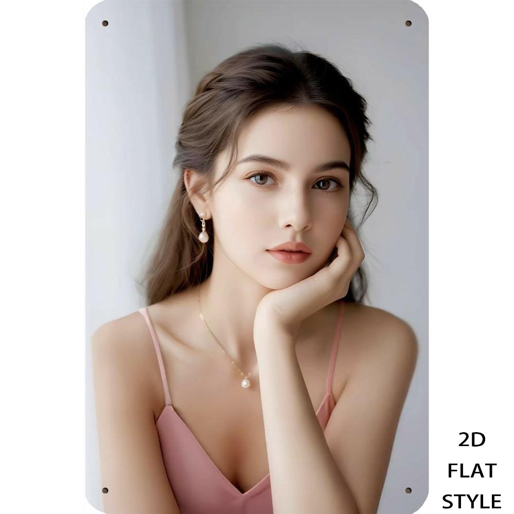 

D Metal Sign Pink Dress Girl with Pearls xin Easy Install for Indooroutdoor 20x30cm