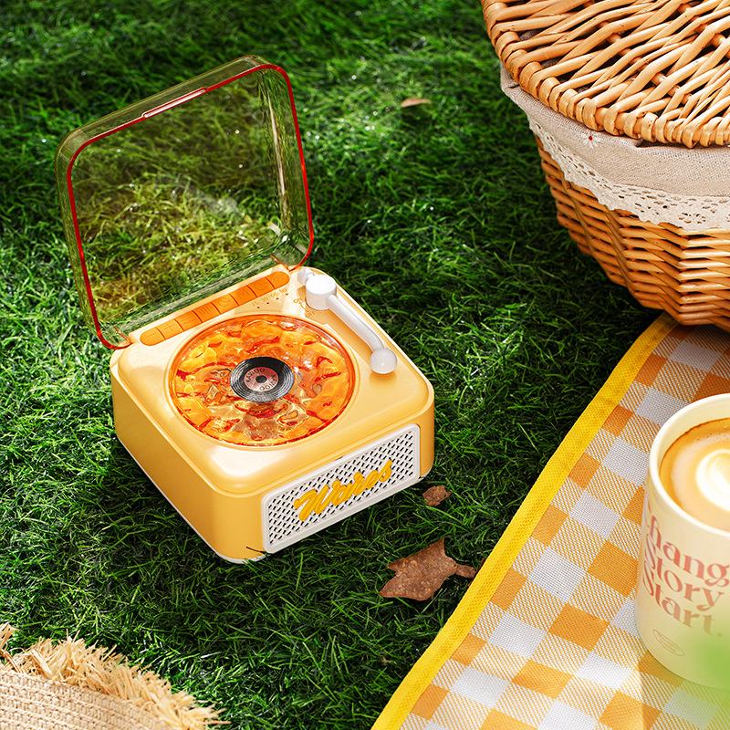 KW05 Tinghai retro Bluetooth speaker, mini wireless stereo ambient light subwoofer, built-in white noise vinyl record player