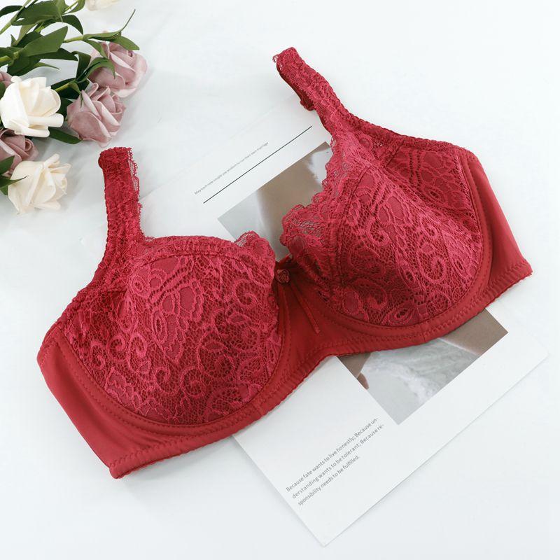 Women Full Cup Daily Brassiere Sexy Lace Print Bow Bra Comfortable Thin Mold Cup French Bras 40E 42E 44E-6004