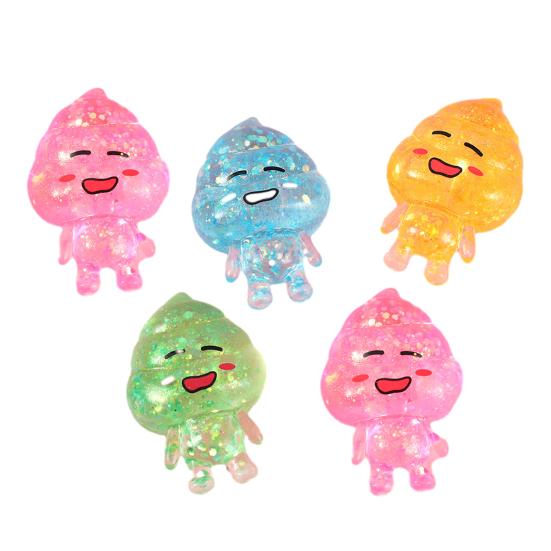 

5Pcs Glitter Animal Stress Sugar Ball Anxiety Relief Clear Frog Dog Cartoon Shit Squeeze Sensory Toy Decompression Fidget Toy 5pcs C