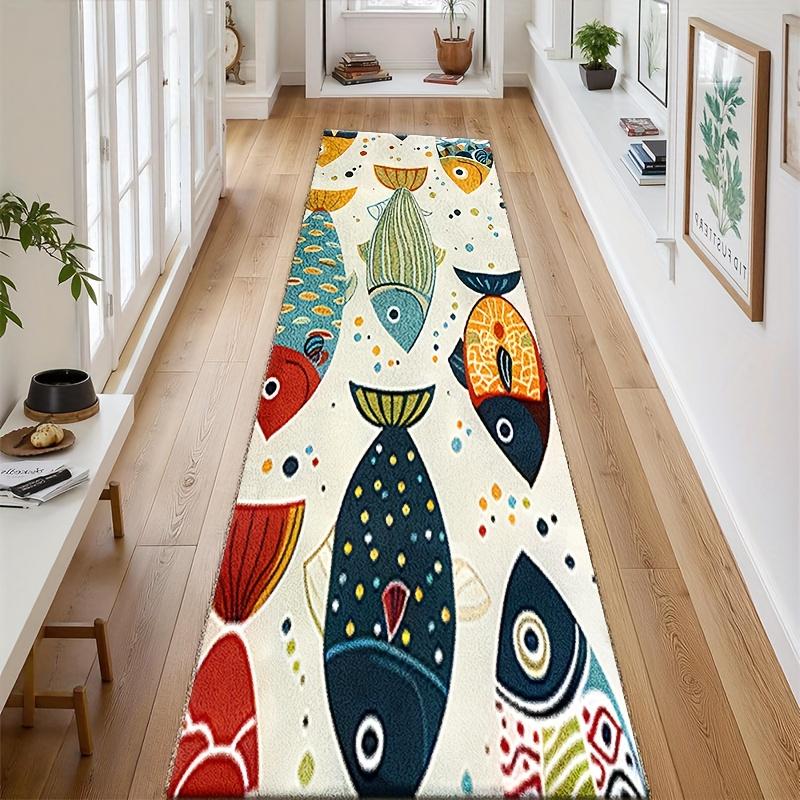 

Fish Pattern Carpet Rug Home Decoration Scandinavian Modern Boho Runner Floor Mat Living Room Blue Grey Navy Geometric 40X120CM