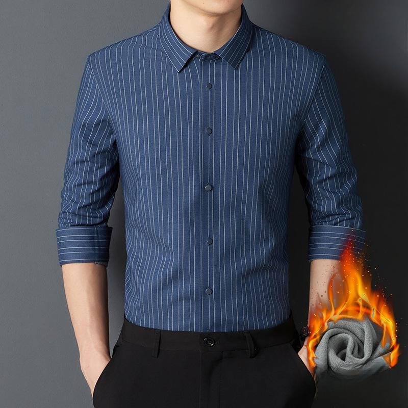 Plush Long-sleeved Shirt Men's Autumn and Winter New Business Casual Thickened Thermal Shirt Warm Inner Wear