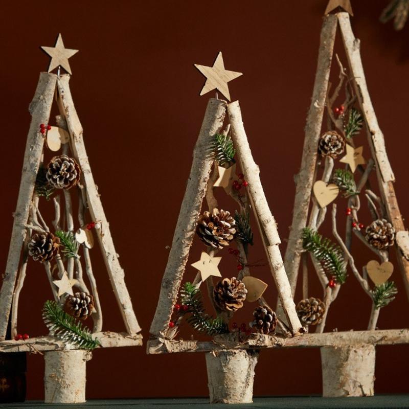 Wood Miniature Christmas Tree Accessory Distinctive Miniature Christmas Tree Ornament Wood Home Festival Decorations