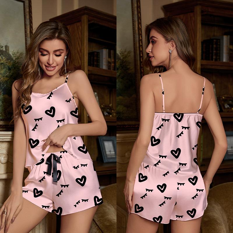 Yaoting's new home love suspender vest pajamas women's summer shorts thin sexy two-piece set 1111