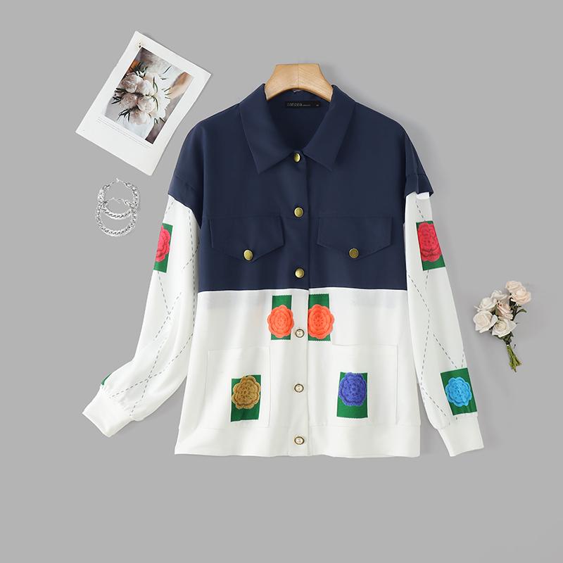 ZANZEA Women Turn Down Collar Long Sleeve Patchwork Blouse