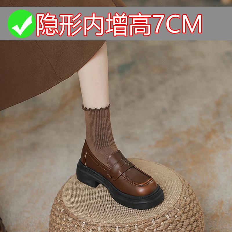 Spring retro polished thick-soled women's inner height increase of 7CM small leather shoes women's small size 3233