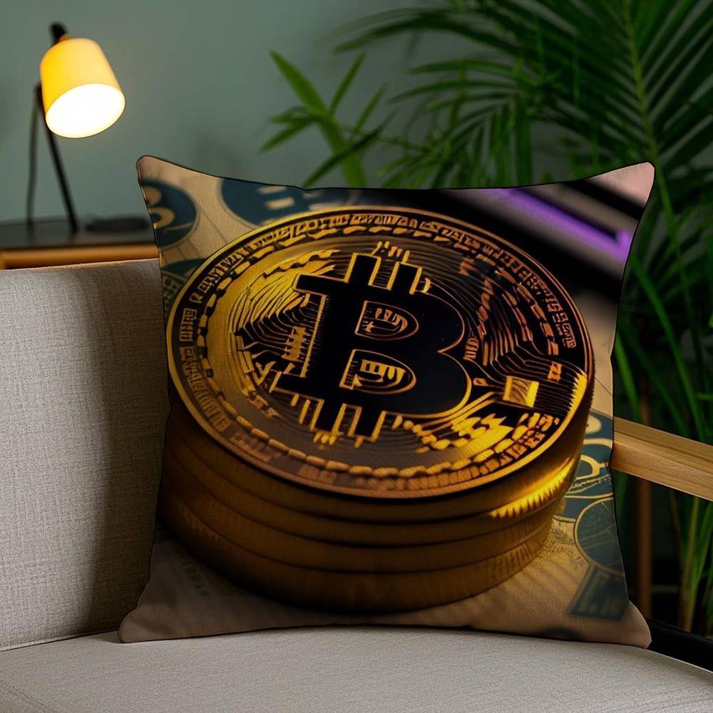 Bitcoin Cryptocurrency Btc Pillow Case Home Dorm Chair Back Short Plush Double-sided Printing Office Nap Time Cushion Cover