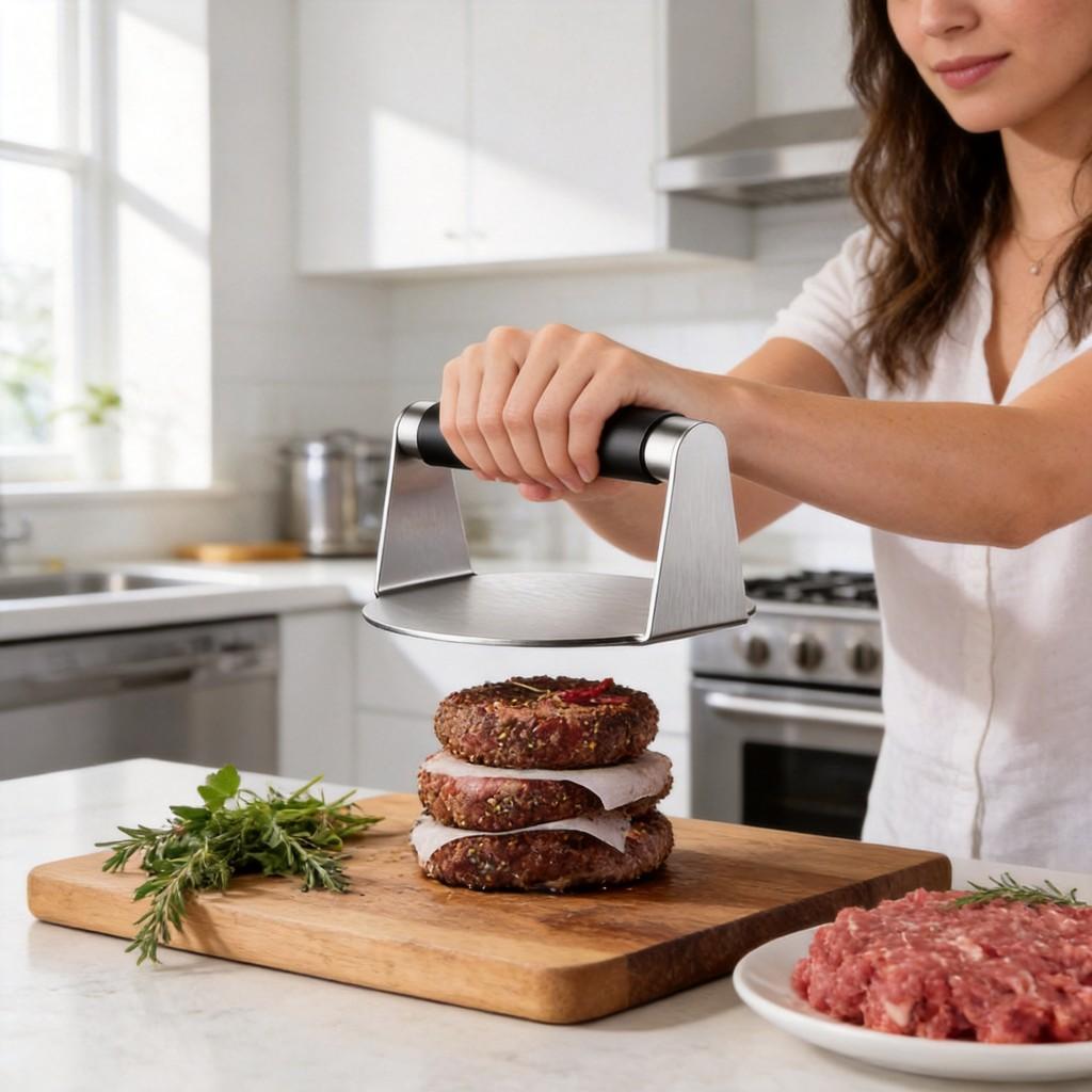 Kitchen Tool Set Stainless Steel Silicone Meat Press With Multifunction Hamburger Maker For Home Cooking