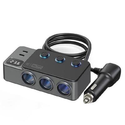 Car Charging Cigarettes Lighter Splitter 3Socket USB C Super Fast Charging with Independent Switches for 12V/24V Vehicle