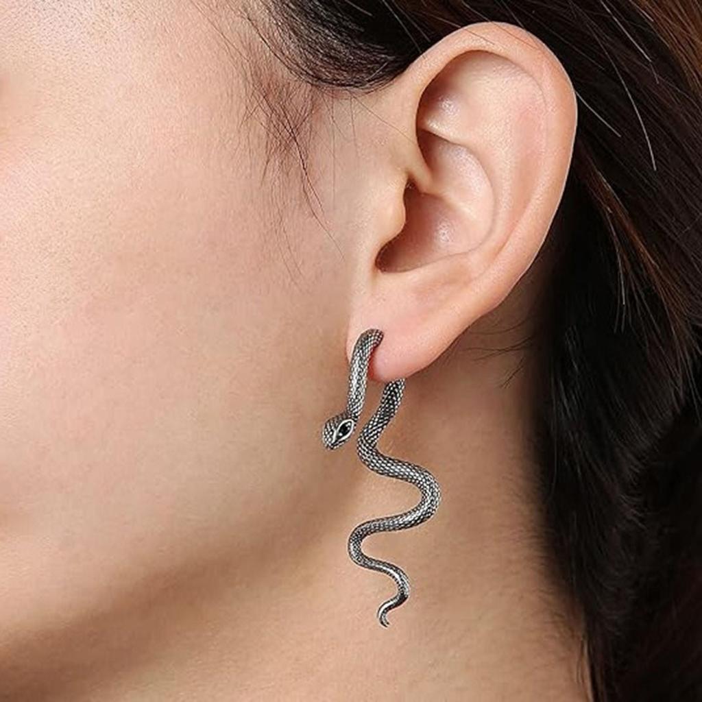 New Gothic Snake Shape Earrings Detachable Texture Darkness Snake Long Earrings for Men Women Halloween Hiphop Jewelry Gift