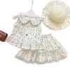 Summer Girls Polka Dot Peter Pan Collar Vest And Ruffle Skirt Casual Two Piece Set