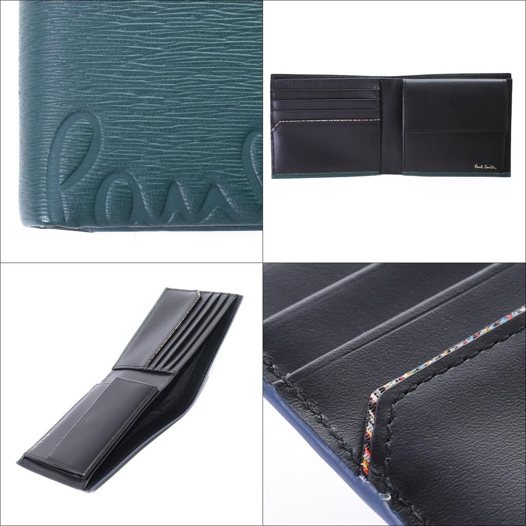 Paul Smith Bifold Wallet with Cropped Cowhide and Original Storage Care and Shopping Bag Dark Men's Logo, Leather, Box, Cloth, (553408 P040) (No