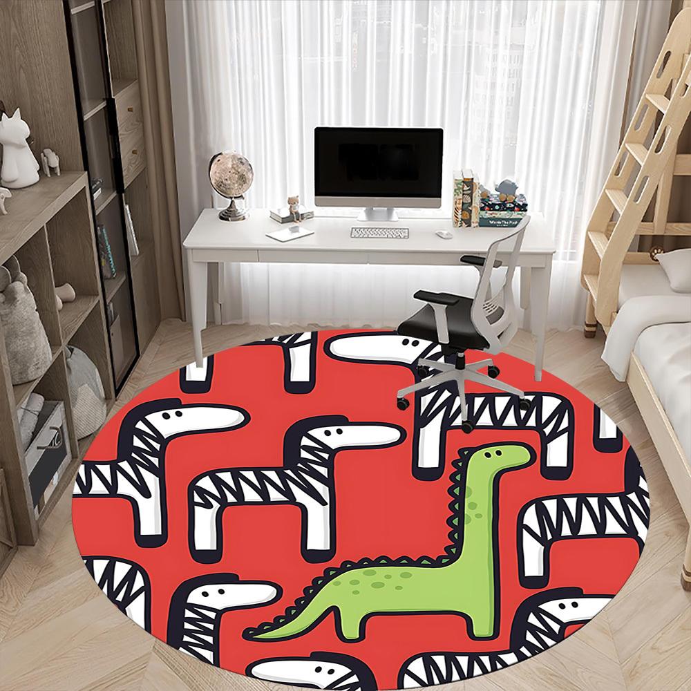 1pc Dino World Office Round Area Rug, Mat Suitable For Office, Under Office Chairs Bedroom Living Room Home Decor, Room Deco