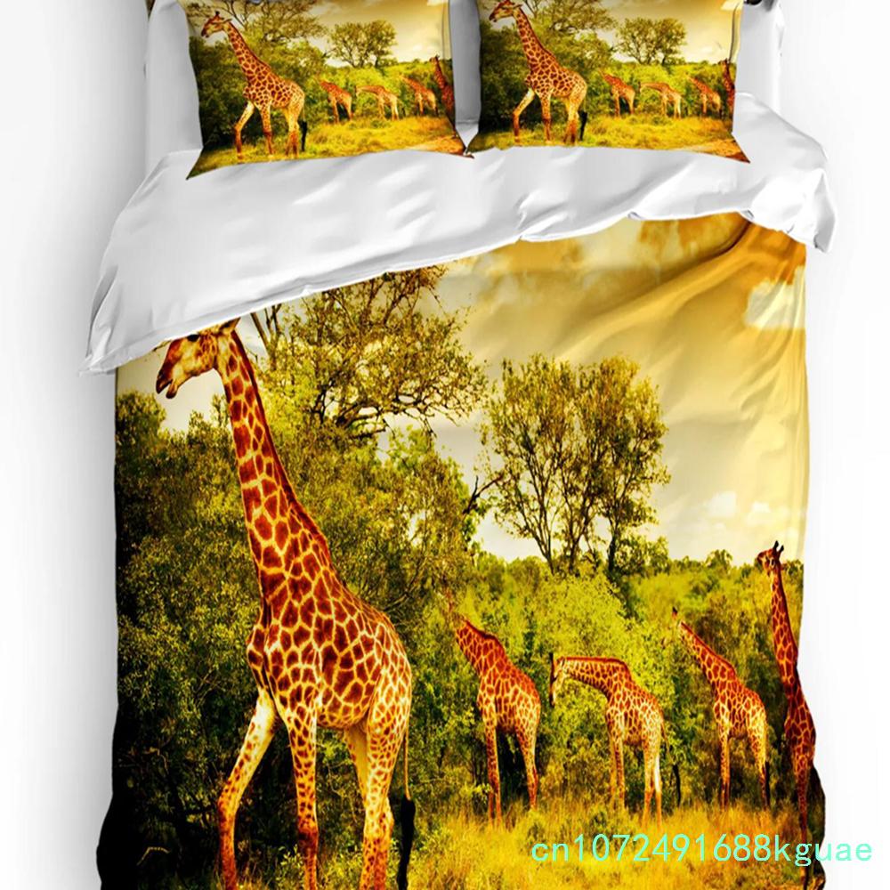Africa Silhouette Elephant Giraffe Duvet Cover 3pcs Bedding Set Home Textile Quilt Cover Pillowcases Room Bedding Set No Sheet
