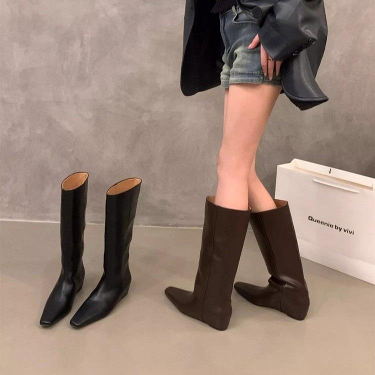 Ruodan! Spitze braune Maillard Mid-Tube Ritterstiefel Damenschuhe 2025 neue Frühling Herbst Winterstiefel
